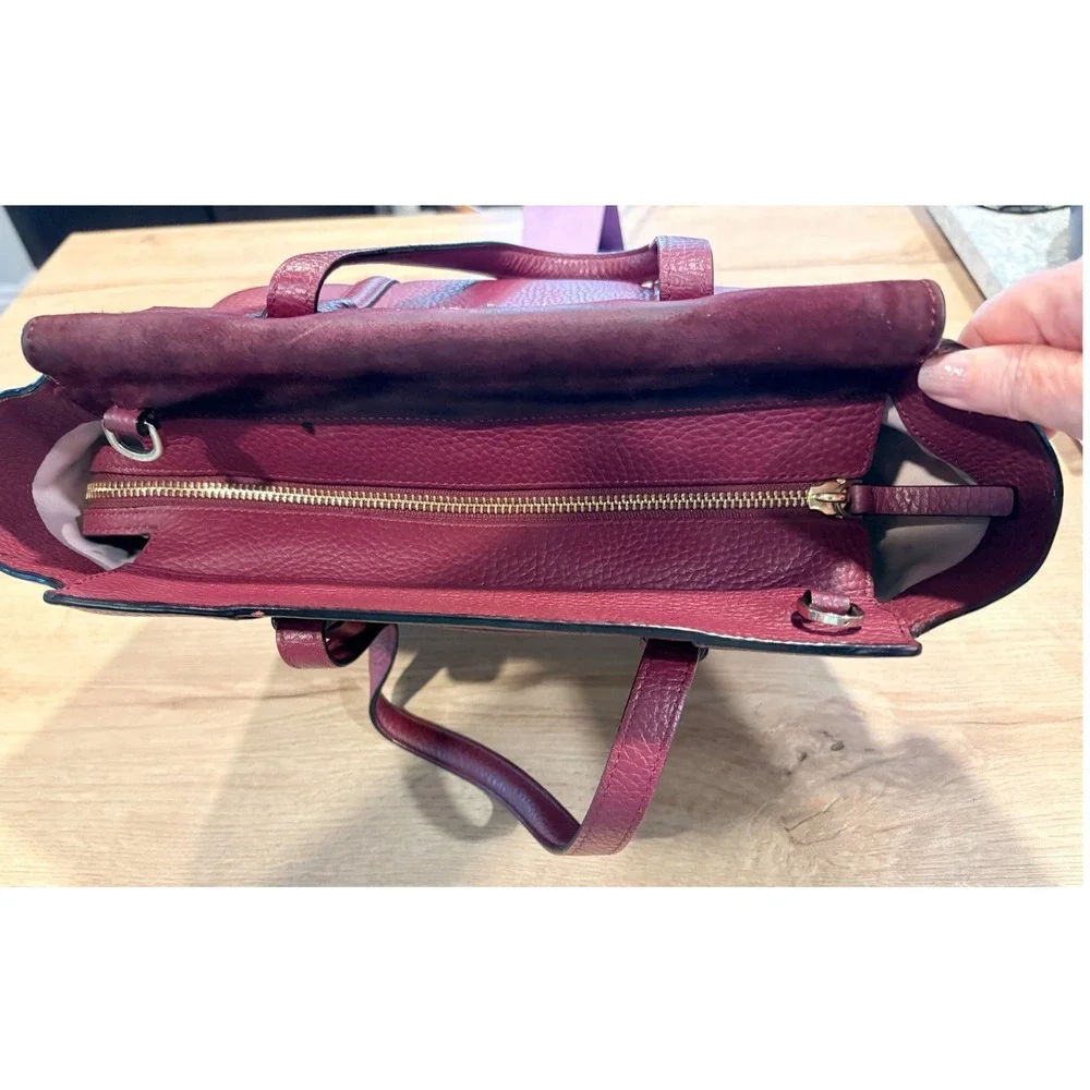 Kate Spade Burgundy Pebbled Leather and Suede Satchel Crossbody Bag